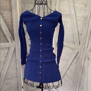 Blue Ribbed Bodicon Dress